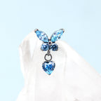 Butterfly & Heart Pendant CZ Titanium Labret Studs - Butterfly & Heart Pendant CZ Titanium Labret Studs - Blue / 6mm by CRUXJEWELRY