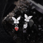Butterfly & Heart Pendant CZ Titanium Labret Studs - Butterfly & Heart Pendant CZ Titanium Labret Studs - Blue / 6mm by CRUXJEWELRY