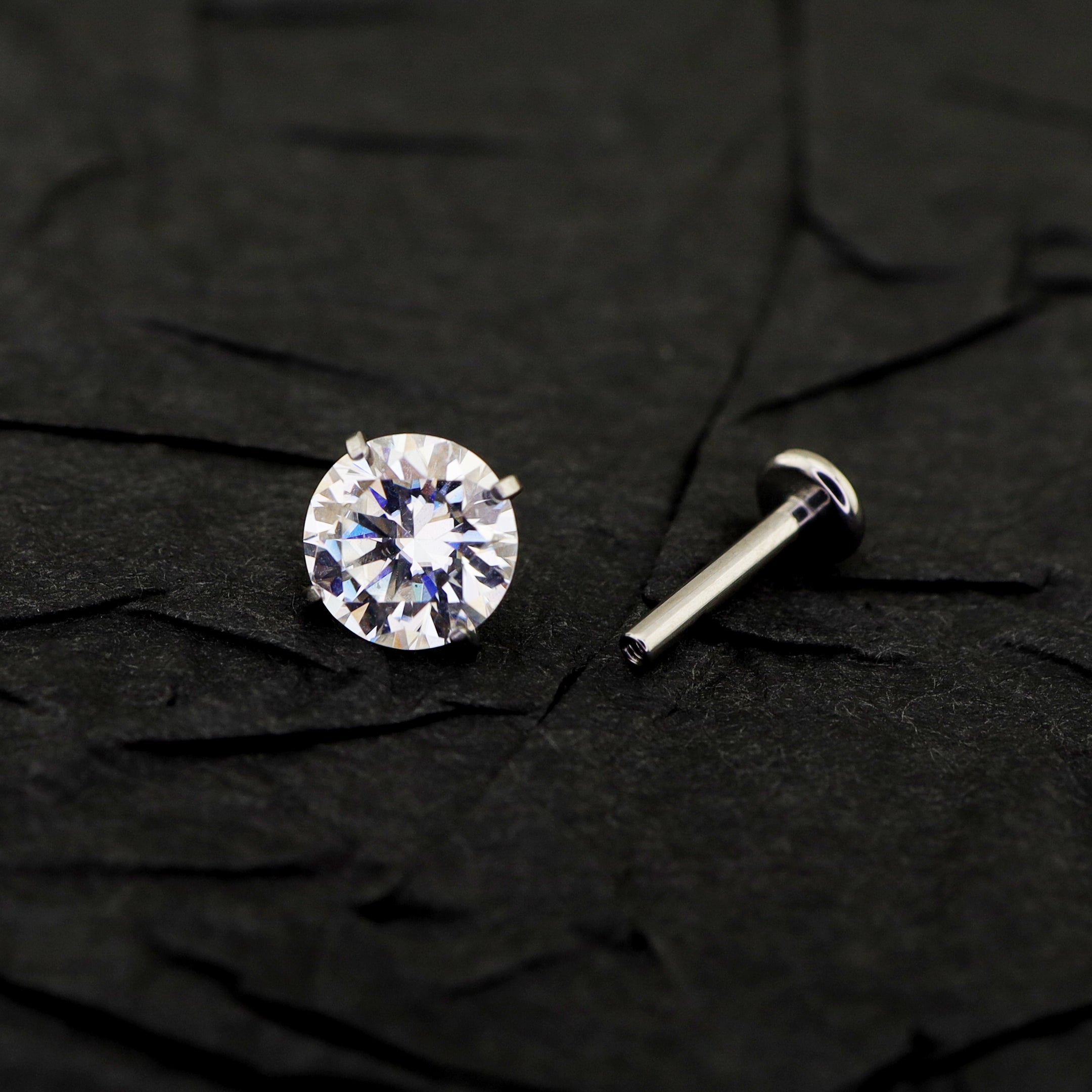 High-Shine Moissanite Internally Threaded Titanium Studs - High-Shine Moissanite Internally Threaded Titanium Studs - 3mm / 6mm by CRUXJEWELRY