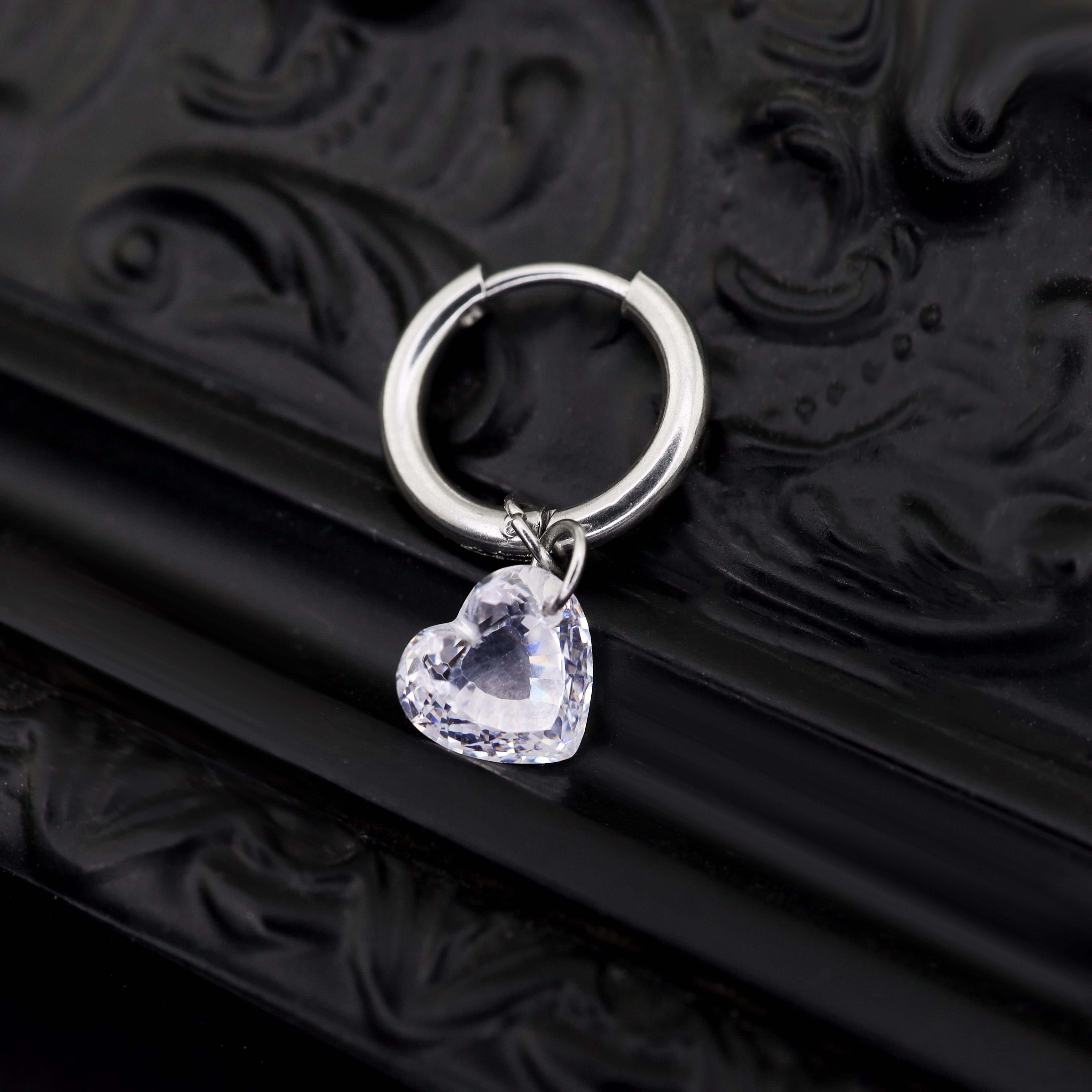 Rainbow Heart CZ Pendant Stainless steel Earrings - Rainbow Heart CZ Pendant Stainless steel Earrings - White / Single by CRUXJEWELRY