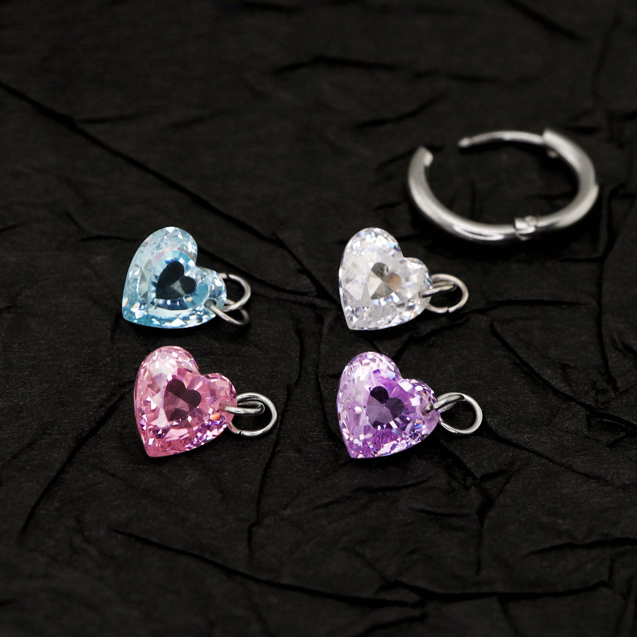 Rainbow Heart CZ Pendant Stainless steel Earrings - Rainbow Heart CZ Pendant Stainless steel Earrings - Pink / Single by CRUXJEWELRY