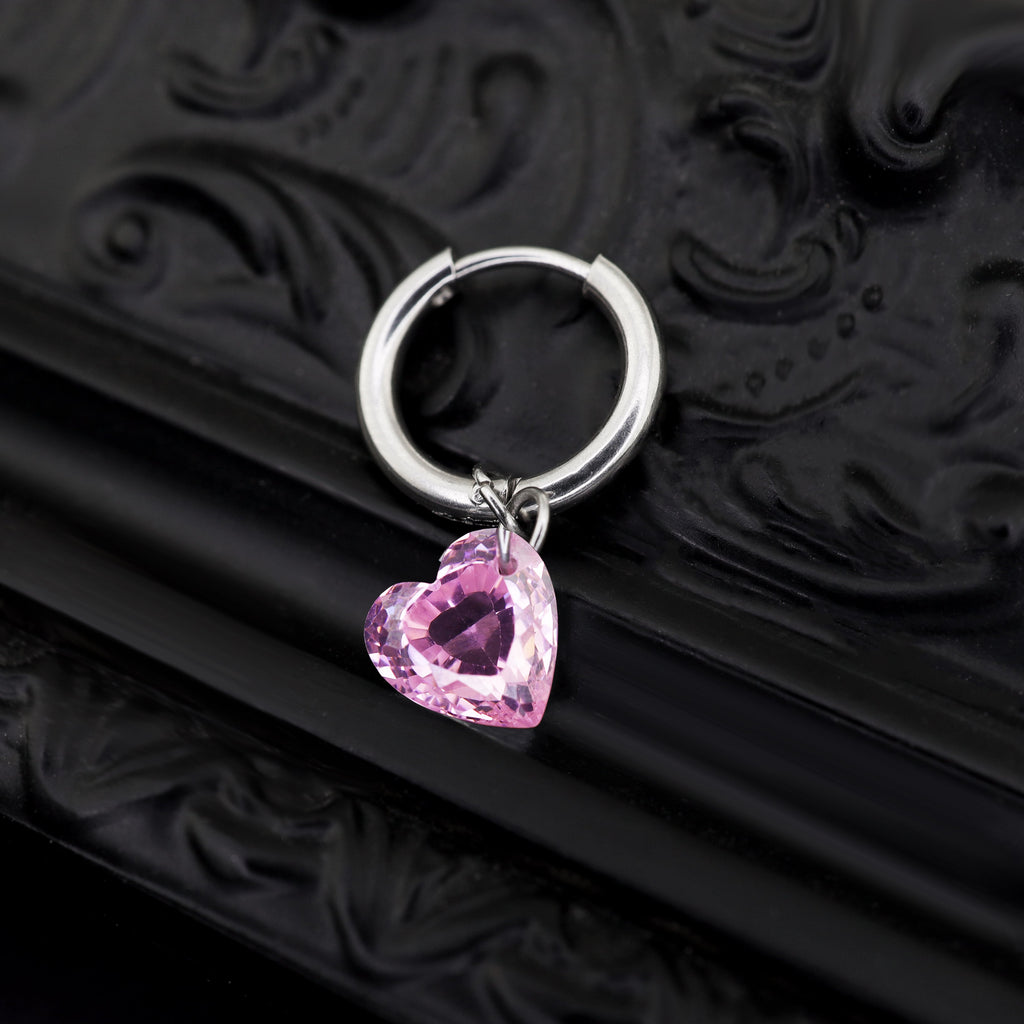 Rainbow Heart CZ Pendant Stainless steel Earrings - Rainbow Heart CZ Pendant Stainless steel Earrings - Pink / Single by CRUXJEWELRY