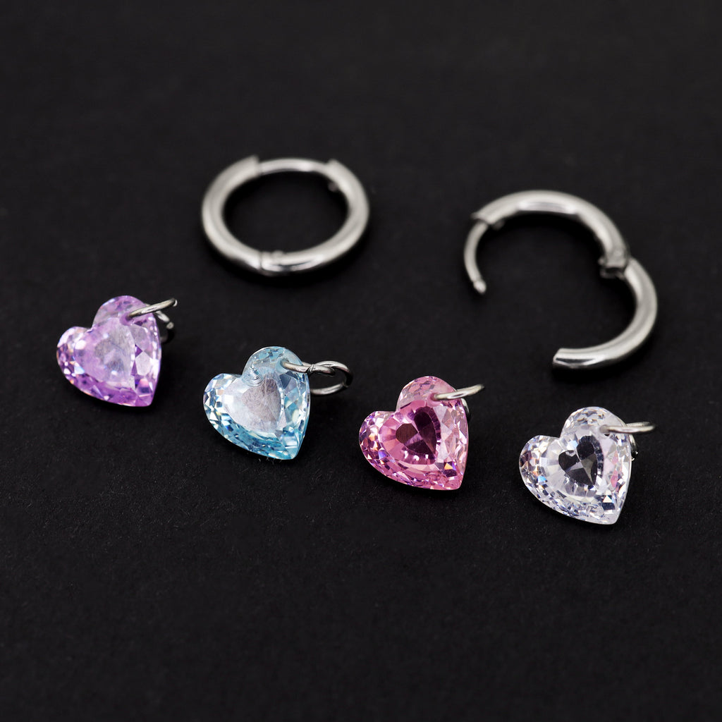Rainbow Heart CZ Pendant Stainless steel Earrings - Rainbow Heart CZ Pendant Stainless steel Earrings - Pink / Single by CRUXJEWELRY