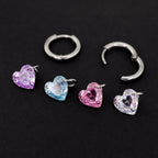 Rainbow Heart CZ Pendant Stainless steel Earrings - Rainbow Heart CZ Pendant Stainless steel Earrings - Pink / Single by CRUXJEWELRY