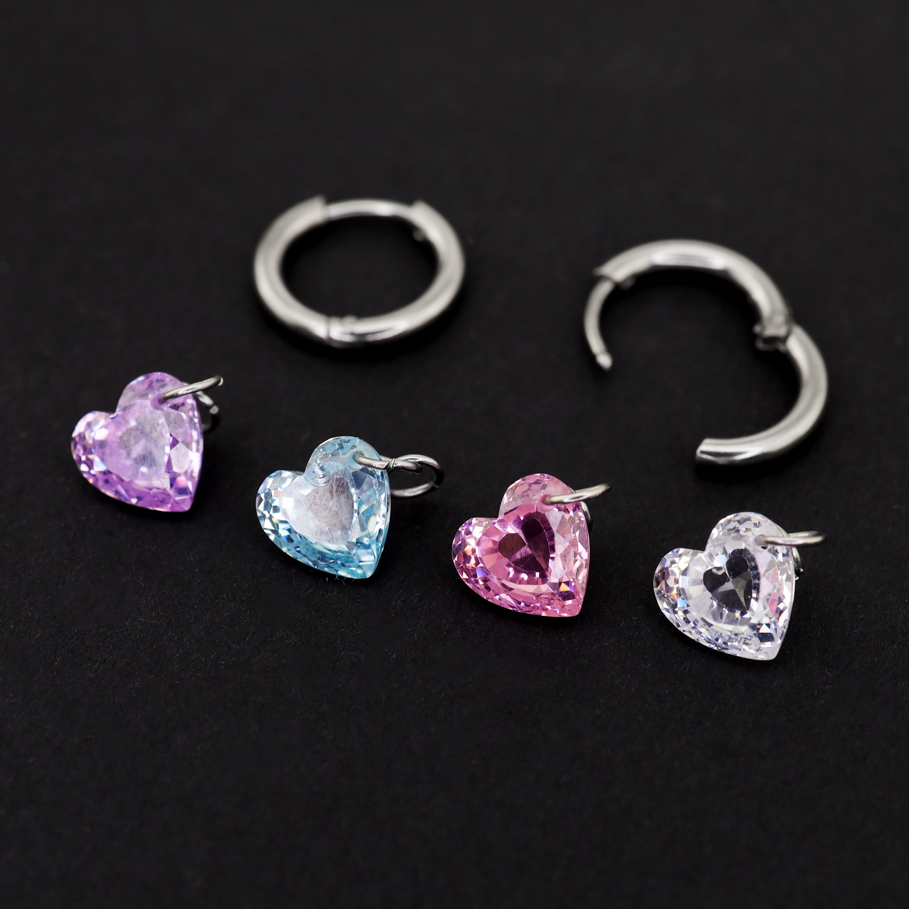 Rainbow Heart CZ Pendant Stainless steel Earrings - Rainbow Heart CZ Pendant Stainless steel Earrings - Pink / Single by CRUXJEWELRY
