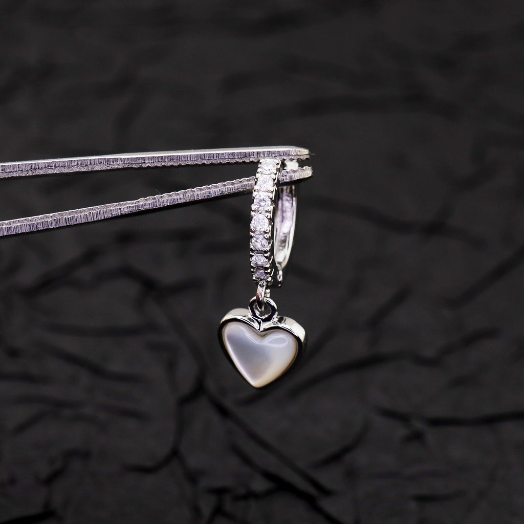 Heart-Shaped Mother of Pearl & CZ stainless steel Earrings - Heart-Shaped Mother of Pearl & CZ stainless steel Earrings - Single by CRUXJEWELRY