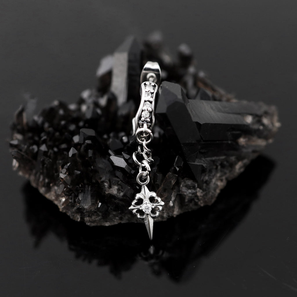 PAIR OF Thin Gauge Cross CZ Drop Chain Stainless steel Ear Studs - PAIR OF Thin Gauge Cross CZ Drop Chain Stainless steel Ear Studs - Default Title by CRUXJEWELRY