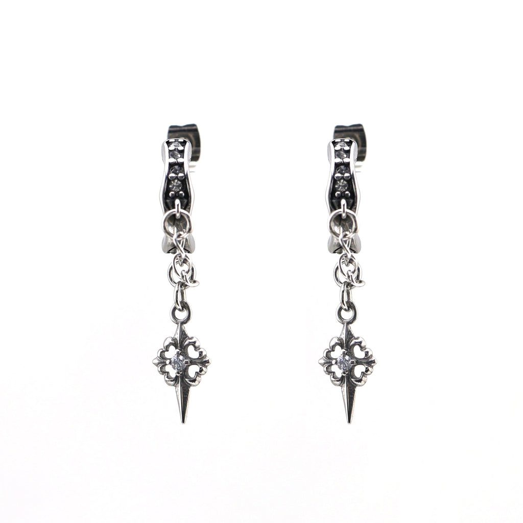 PAIR OF Thin Gauge Cross CZ Drop Chain Stainless steel Ear Studs - PAIR OF Thin Gauge Cross CZ Drop Chain Stainless steel Ear Studs - Default Title by CRUXJEWELRY
