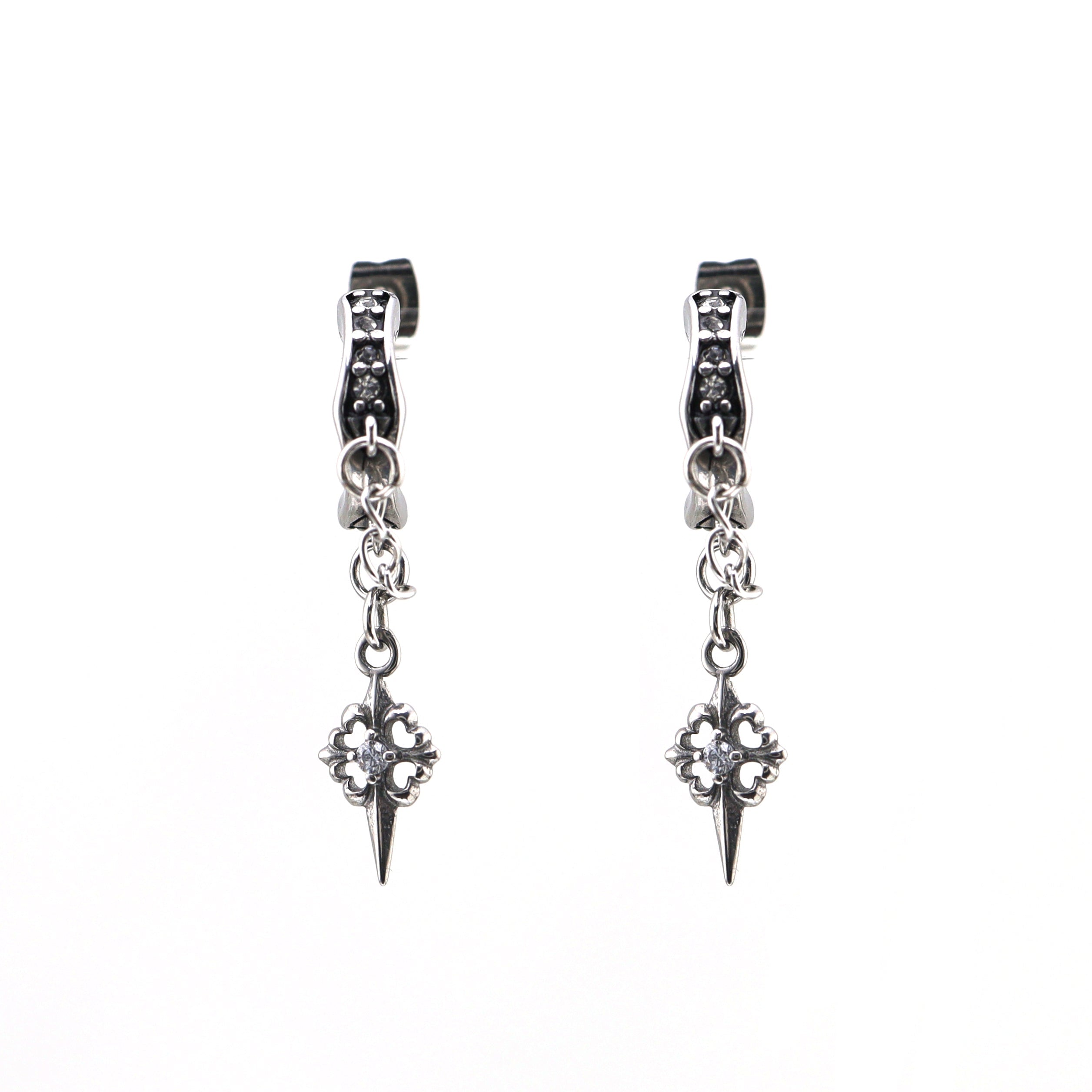 PAIR OF Thin Gauge Cross CZ Drop Chain Stainless steel Ear Studs - PAIR OF Thin Gauge Cross CZ Drop Chain Stainless steel Ear Studs - Default Title by CRUXJEWELRY