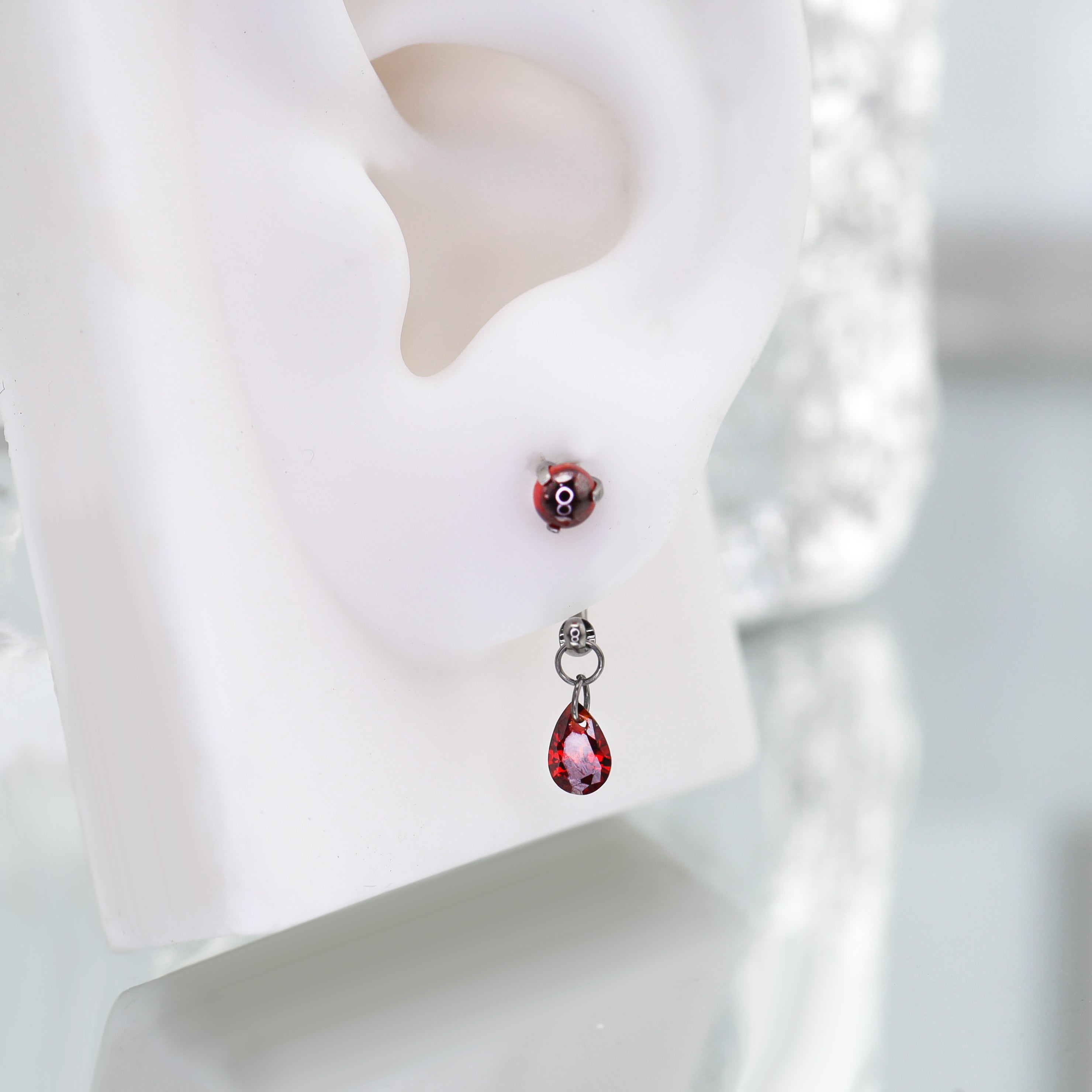 Gothic Red Teardrop Multi-Piercing Set in F136 Titanium - Gothic Red Teardrop Multi-Piercing Set in F136 Titanium - Horseshoe Ring / 6mm by CRUXJEWELRY