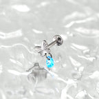 Engraved Butterfly Blue Teardrop Pendant Titanium Labret Studs - Engraved Butterfly Blue Teardrop Pendant Titanium Labret Studs - 6mm by CRUXJEWELRY