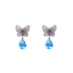 Engraved Butterfly Blue Teardrop Pendant Titanium Labret Studs - Engraved Butterfly Blue Teardrop Pendant Titanium Labret Studs - 6mm by CRUXJEWELRY