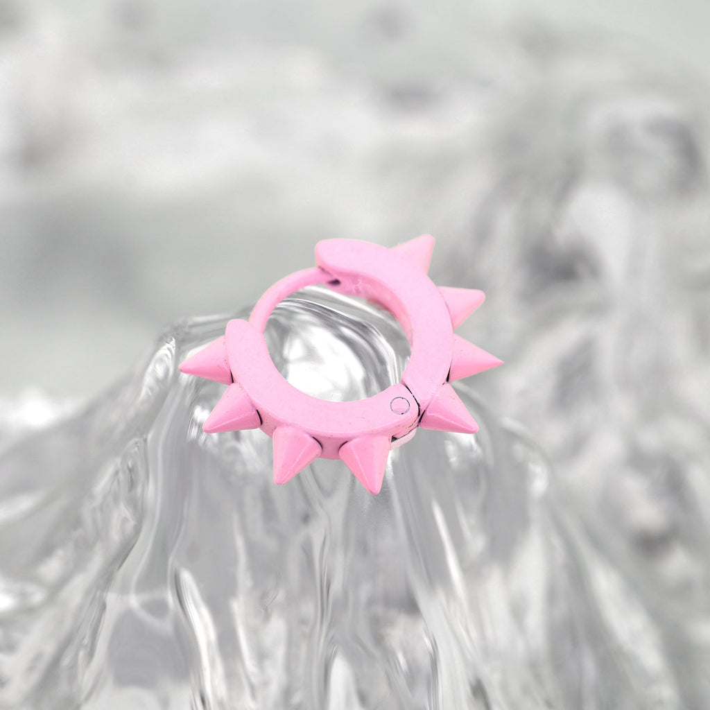 Pink Enamel Six-Spike Stainless steel Earrings - Pink Enamel Six-Spike Stainless steel Earrings - Single by CRUXJEWELRY