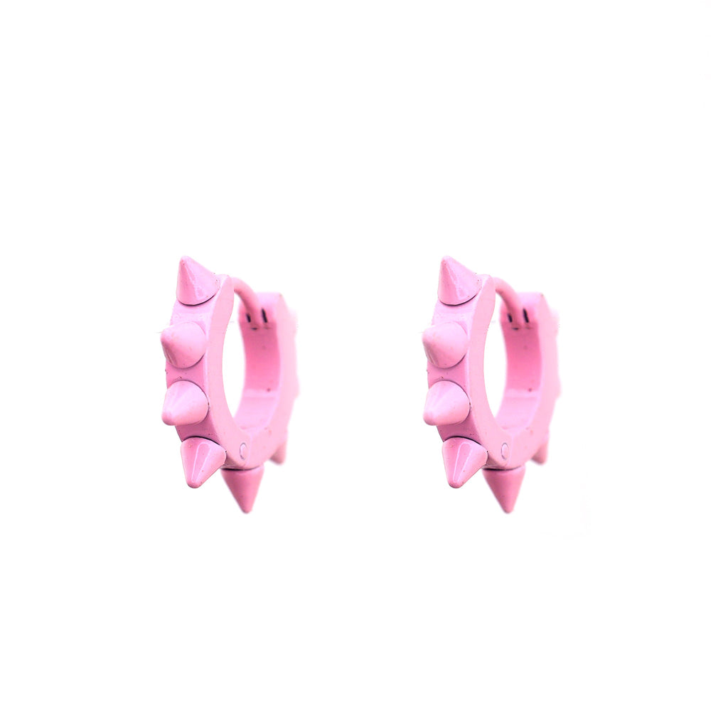 Pink Enamel Six-Spike Stainless steel Earrings - Pink Enamel Six-Spike Stainless steel Earrings - Set by CRUXJEWELRY