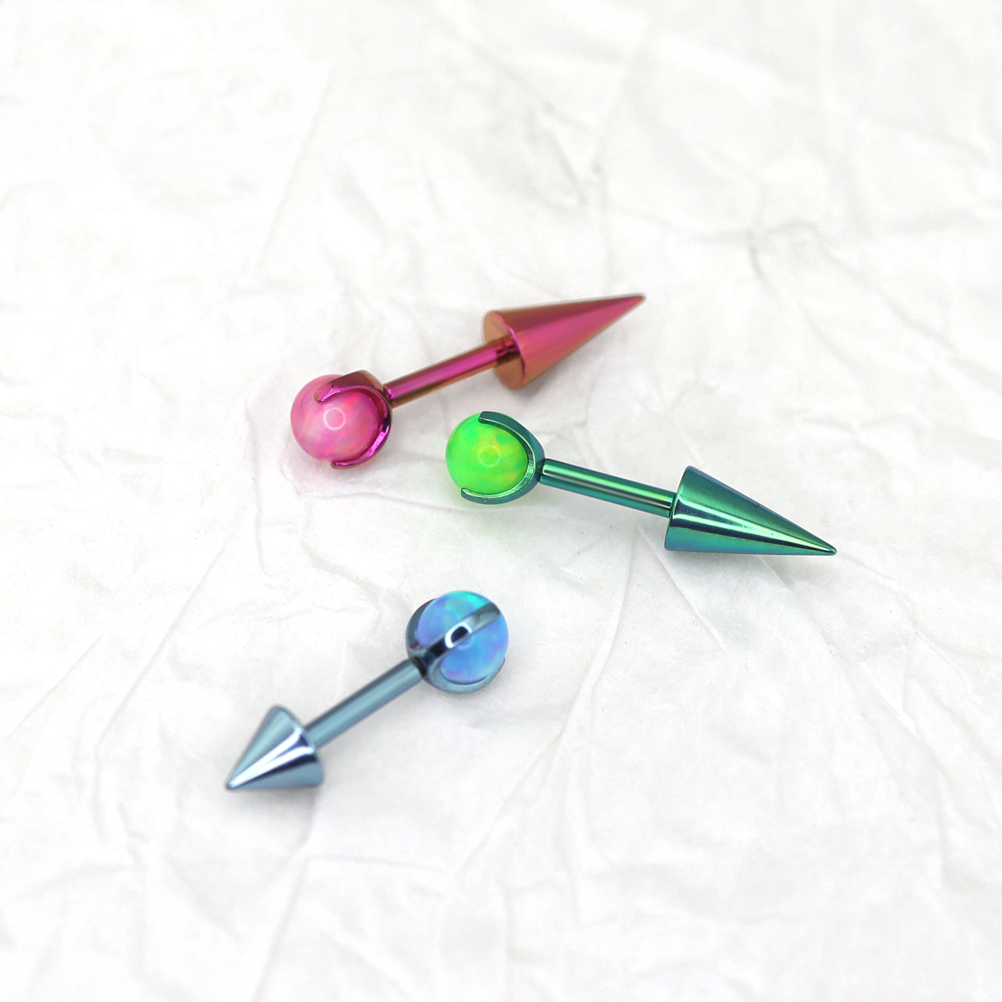 Opal Demon Spike Internally Threaded Titanium Cartilage Studs - Opal Demon Spike Internally Threaded Titanium Cartilage Studs - Pink / 6mm by CRUXJEWELRY