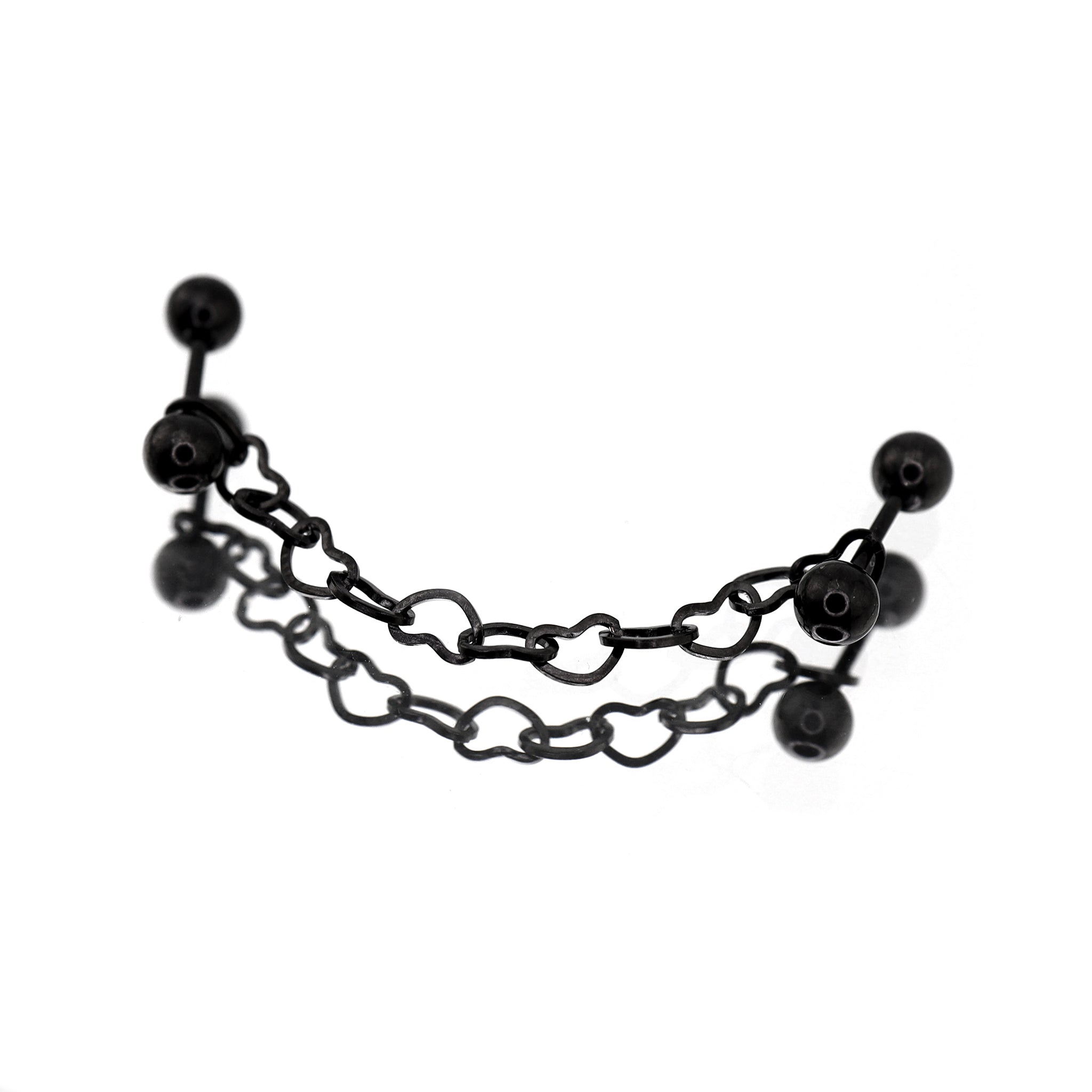 Black Heart Chain Stainless Steel Ear Chain - Black Heart Chain Stainless Steel Ear Chain - Black by CRUXJEWELRY