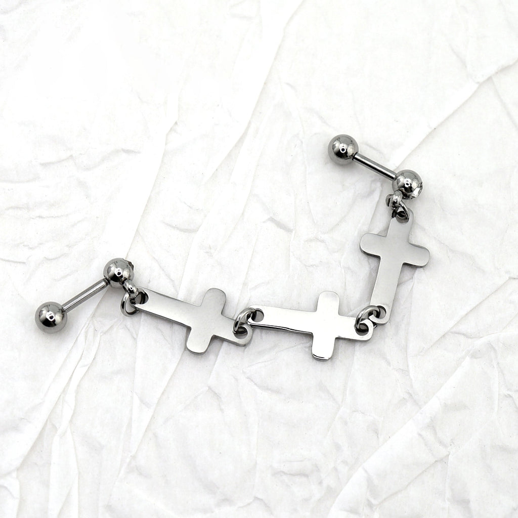 Triple Cross Drop Chain Stainless steel Industrial Barbell - Triple Cross Drop Chain Stainless steel Industrial Barbell - Default Title by CRUXJEWELRY