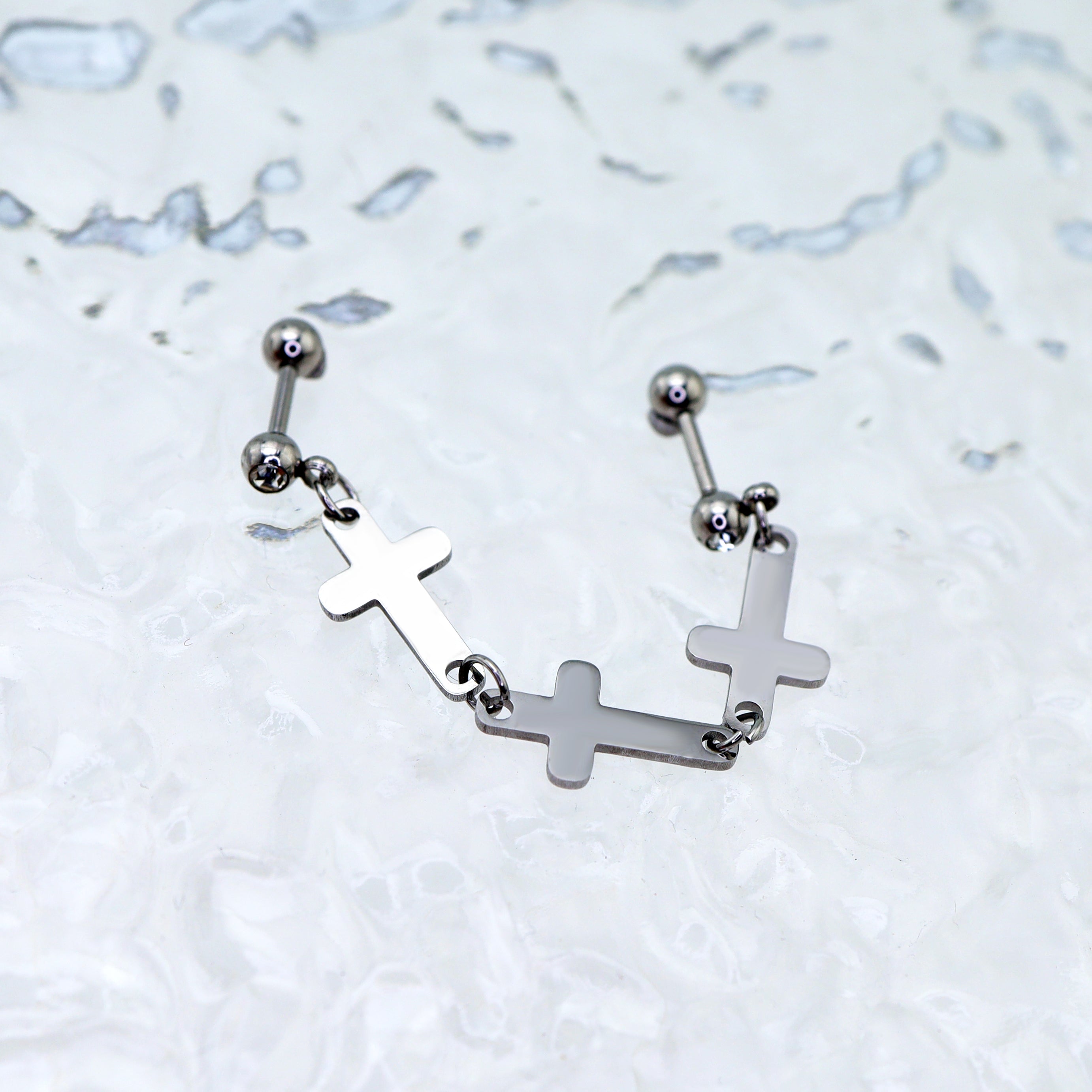 Triple Cross Drop Chain Stainless steel Industrial Barbell - Triple Cross Drop Chain Stainless steel Industrial Barbell - Default Title by CRUXJEWELRY