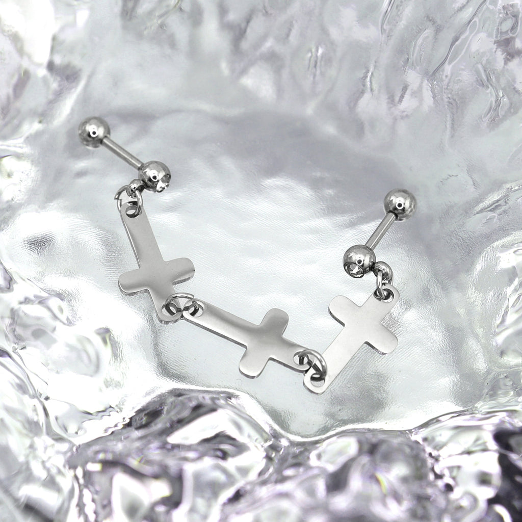 Triple Cross Drop Chain Stainless steel Industrial Barbell - Triple Cross Drop Chain Stainless steel Industrial Barbell - Default Title by CRUXJEWELRY