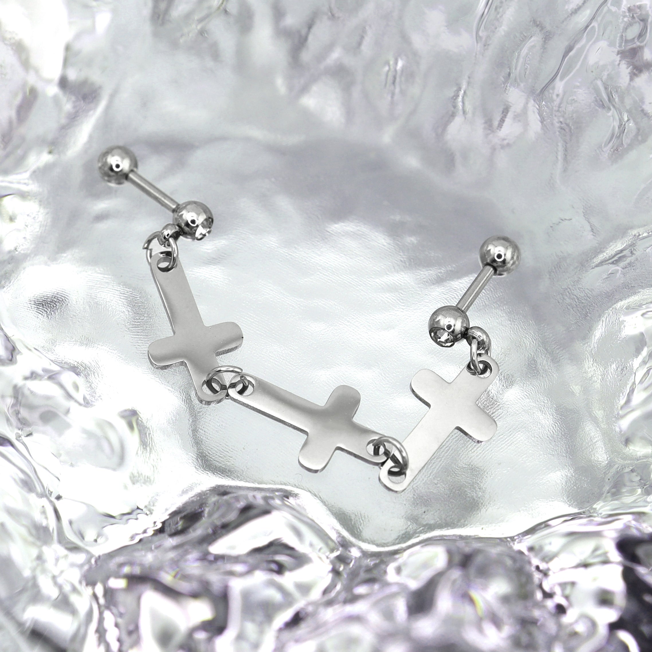 Triple Cross Drop Chain Stainless steel Industrial Barbell - Triple Cross Drop Chain Stainless steel Industrial Barbell - Default Title by CRUXJEWELRY