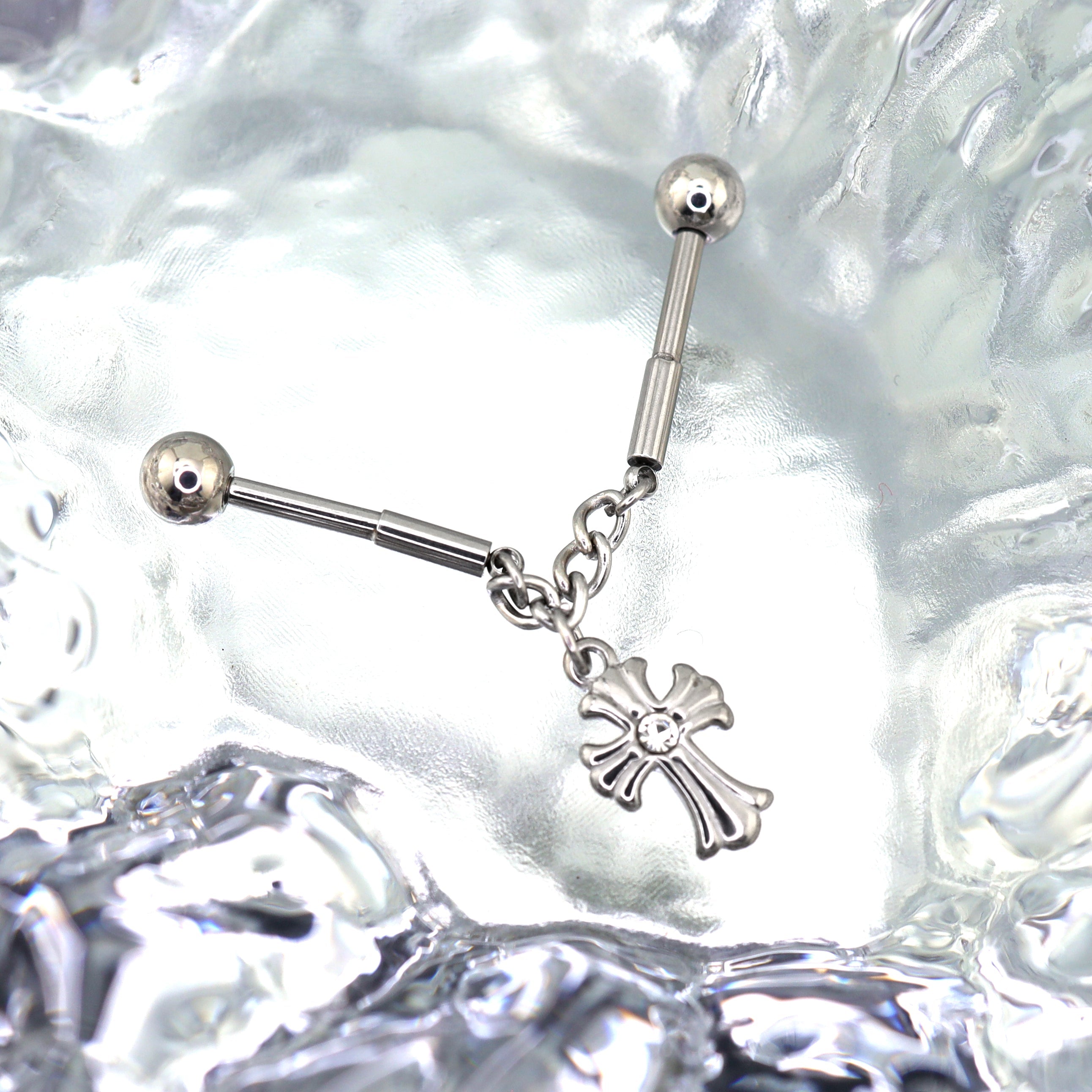 Cross CZ Stainless Steel Industrial Barbell Ear Chain - Cross CZ Stainless Steel Industrial Barbell Ear Chain - Default Title by CRUXJEWELRY