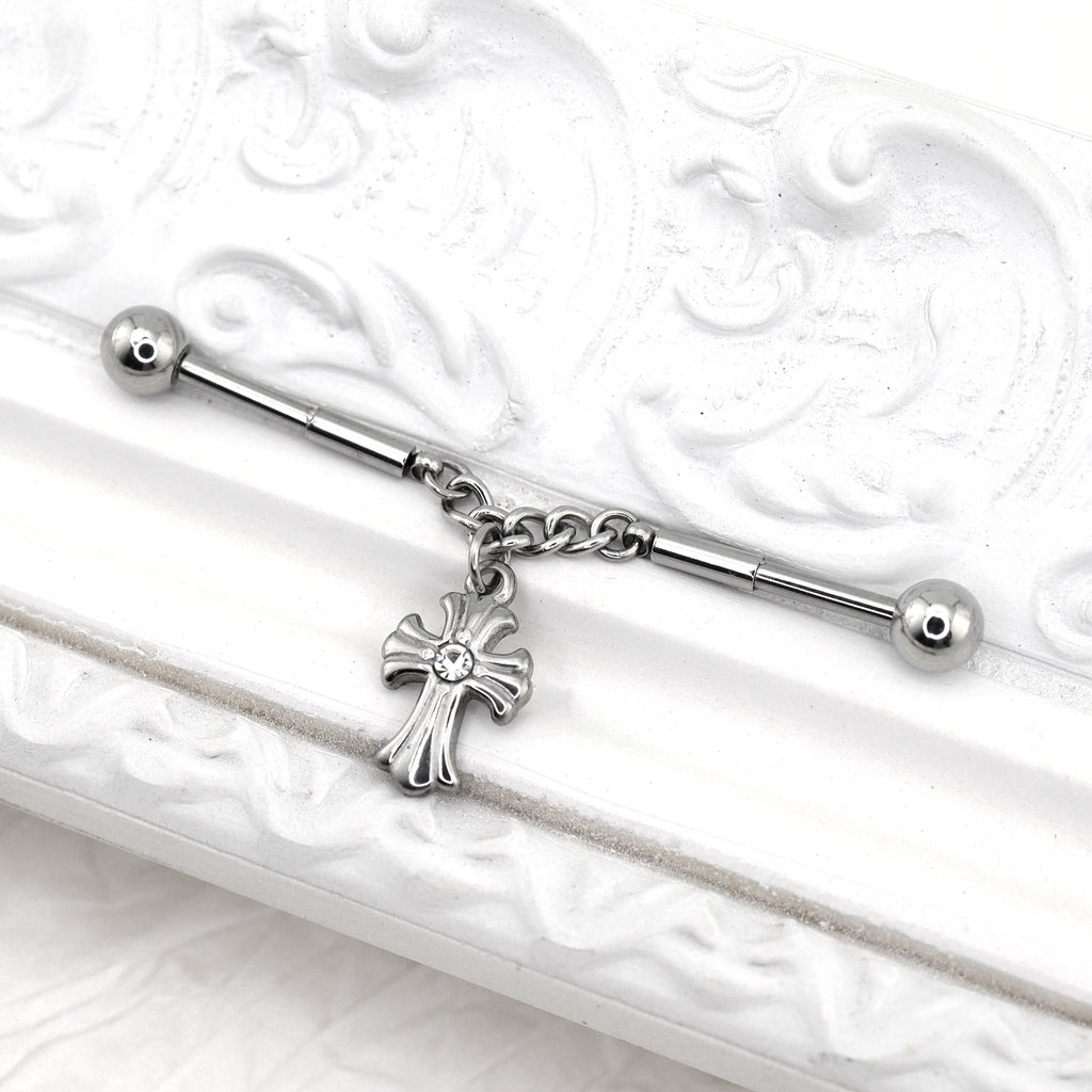 Cross CZ Stainless Steel Industrial Barbell Ear Chain - Cross CZ Stainless Steel Industrial Barbell Ear Chain - Default Title by CRUXJEWELRY