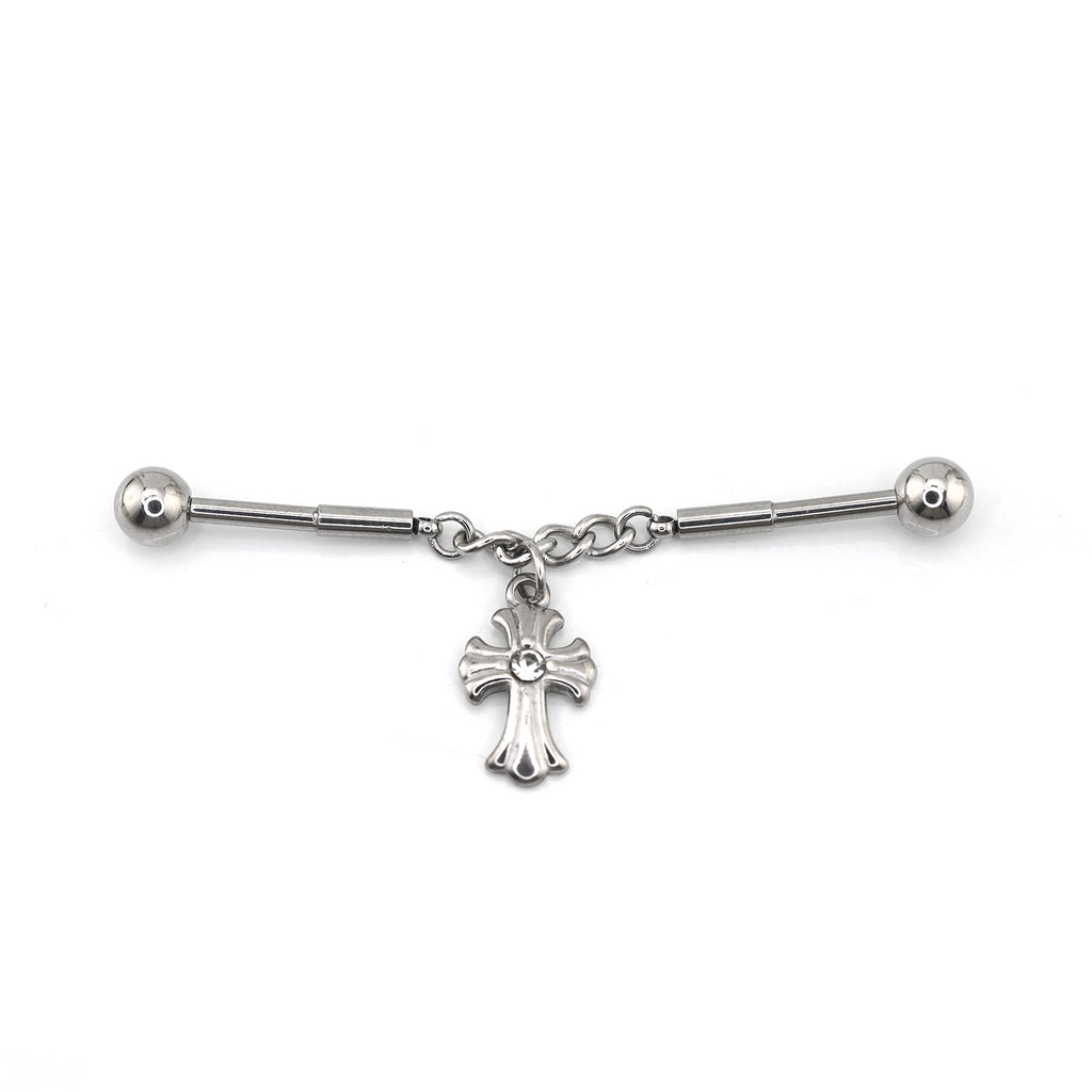 Cross CZ Stainless Steel Industrial Barbell Ear Chain - Cross CZ Stainless Steel Industrial Barbell Ear Chain - Default Title by CRUXJEWELRY