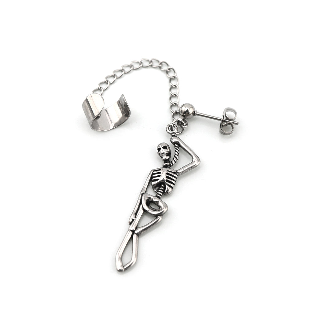 Openwork Skull Chain Dangle Stainless steel Earrings - Openwork Skull Chain Dangle Stainless steel Earrings - Single by CRUXJEWELRY