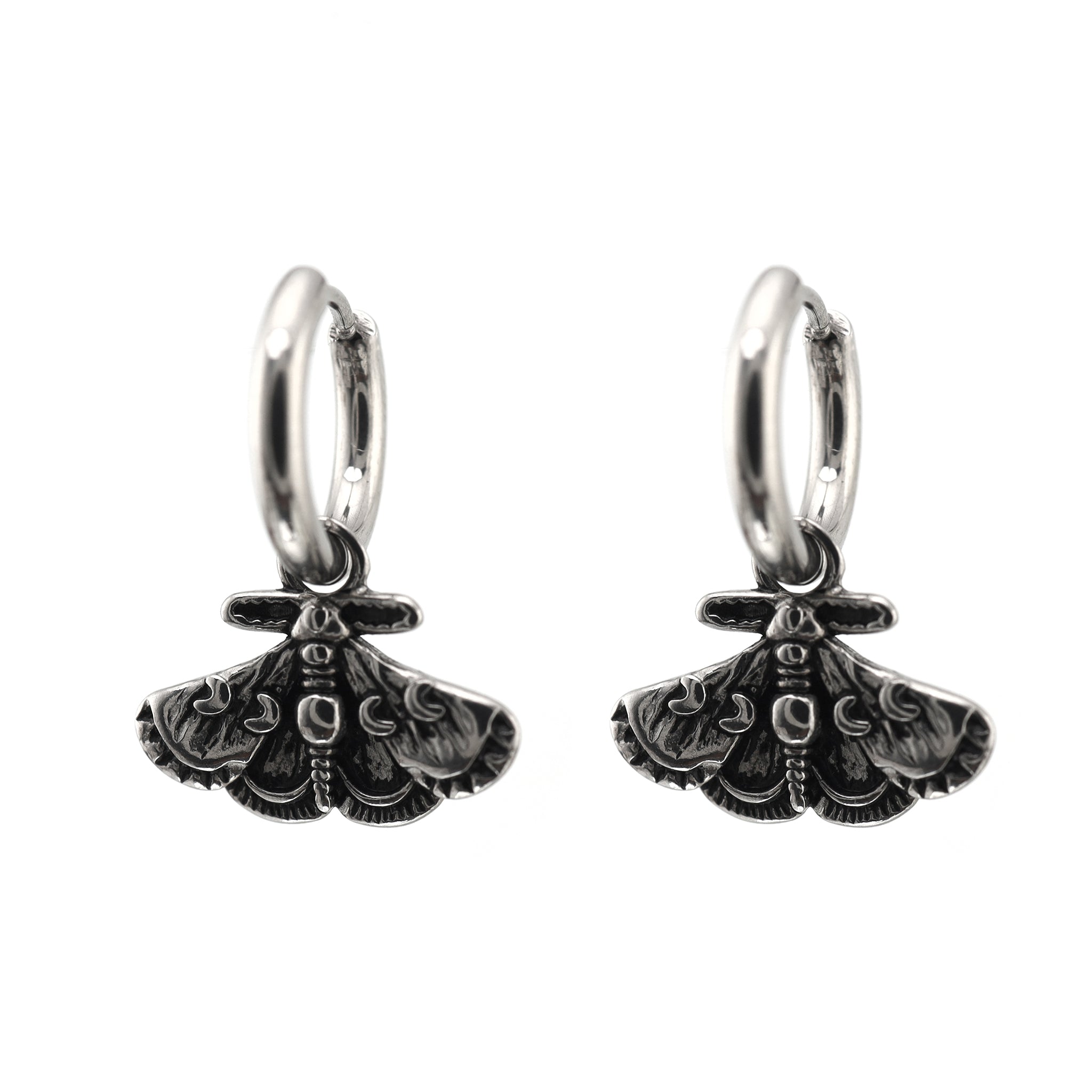 Gothic Moth Insect Pendant Stainless Steel Earrings - Gothic Moth Insect Pendant Stainless Steel Earrings - Set by CRUXJEWELRY