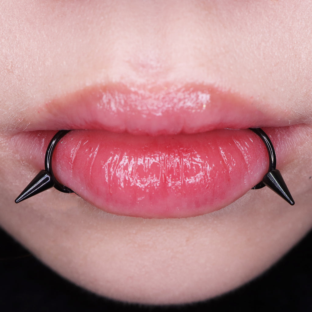 Studded Spike Stainless steel Fake Lip Ring - Studded Spike Stainless steel Fake Lip Ring - Sliver / Single / 8mm by CRUXJEWELRY