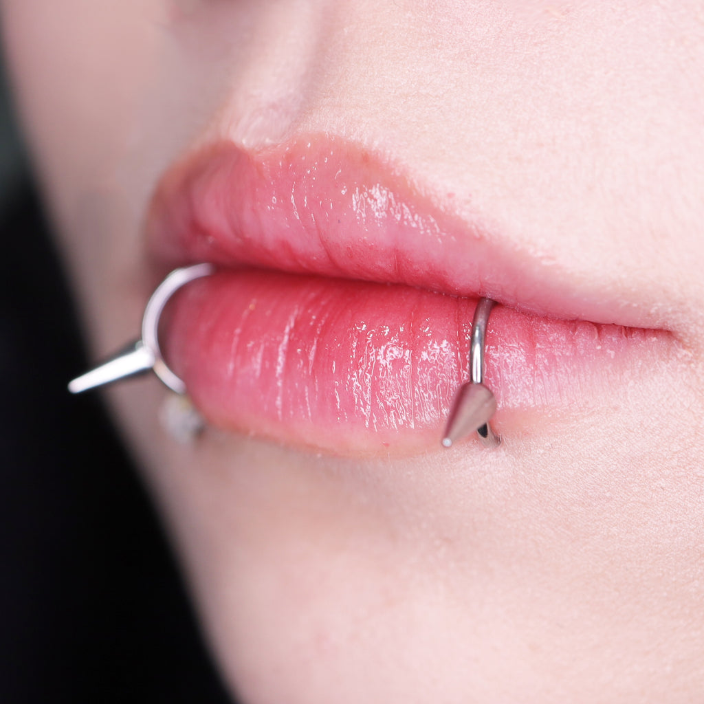 Studded Spike Stainless steel Fake Lip Ring - Studded Spike Stainless steel Fake Lip Ring - Sliver / Single / 8mm by CRUXJEWELRY