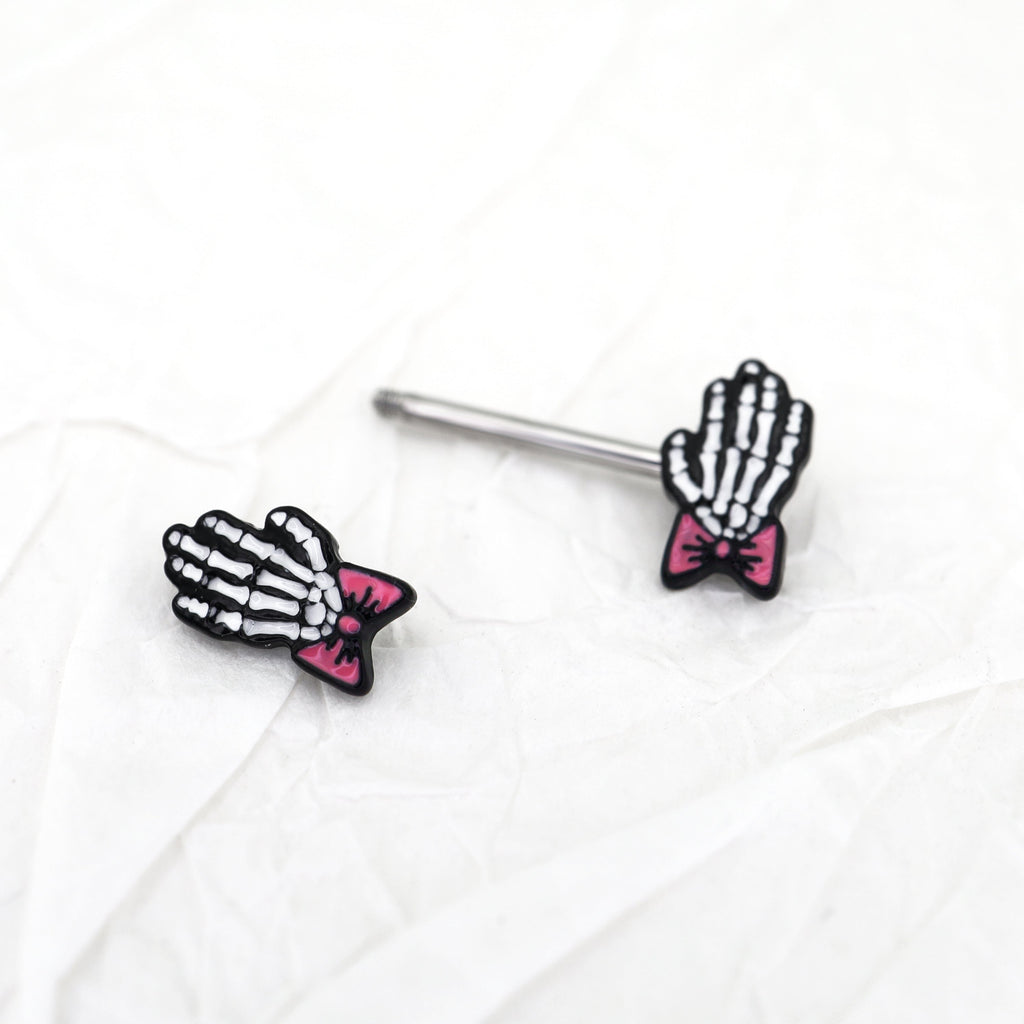 PAIR OF White Skeleton Hand stainless steel Nipple Rings - PAIR OF White Skeleton Hand stainless steel Nipple Rings - Default Title by CRUXJEWELRY