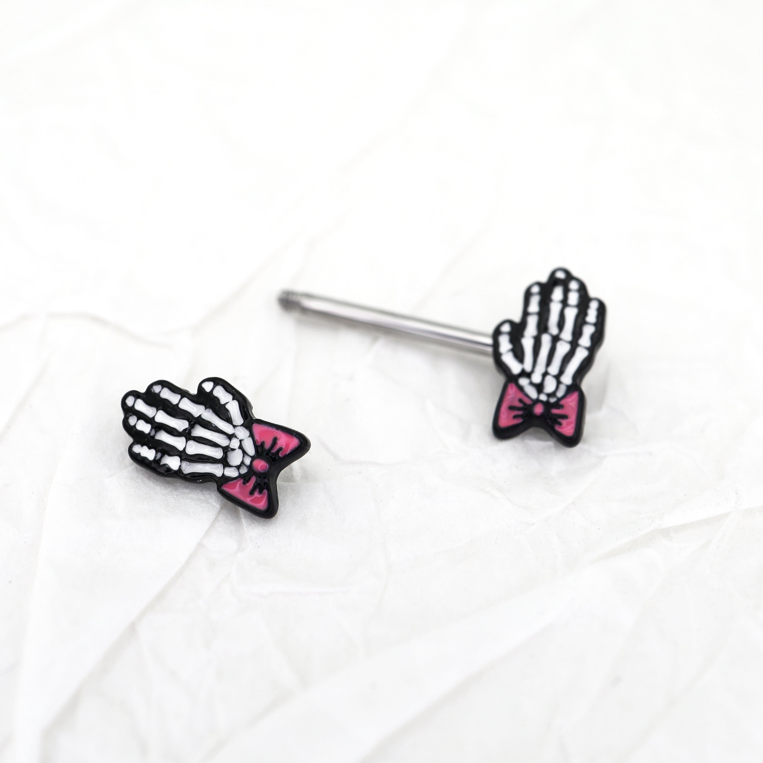PAIR OF White Skeleton Hand stainless steel Nipple Rings - PAIR OF White Skeleton Hand stainless steel Nipple Rings - Default Title by CRUXJEWELRY