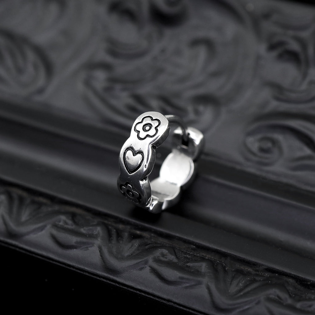 Minimalist Engraved Heart & Flower Stainless Steel Clicker - Minimalist Engraved Heart & Flower Stainless Steel Clicker - Single by CRUXJEWELRY