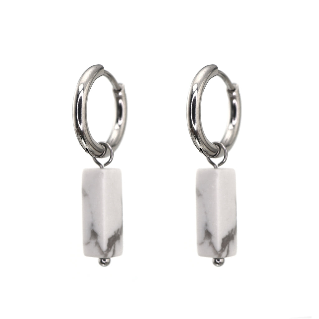 Eastern Aesthetics - Zen Geometric Square Jade Drop Earrings - Eastern Aesthetics - Zen Geometric Square Jade Drop Earrings - Pair of White by CRUXJEWELRY