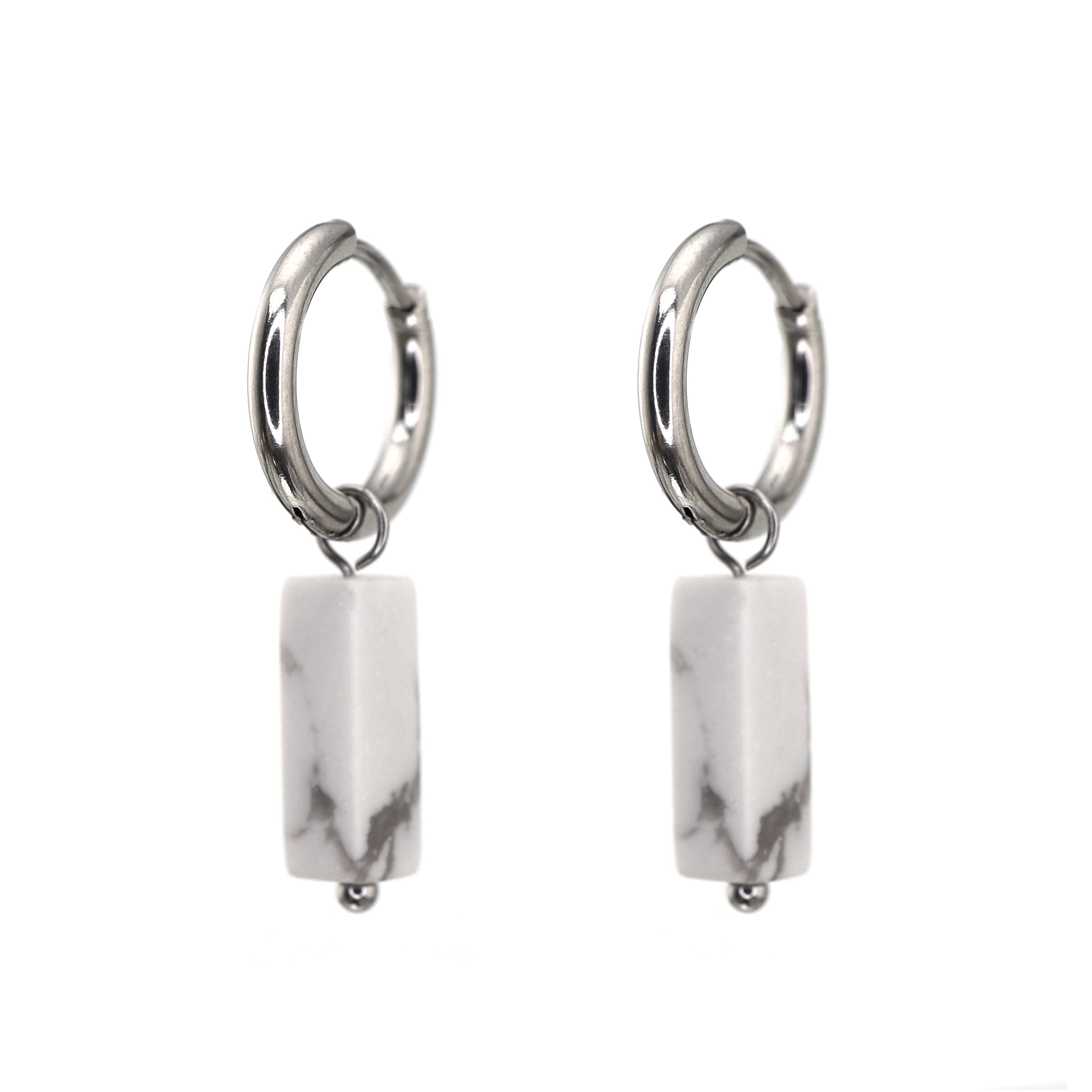 Eastern Aesthetics - Zen Geometric Square Jade Drop Earrings - Eastern Aesthetics - Zen Geometric Square Jade Drop Earrings - Pair of White by CRUXJEWELRY