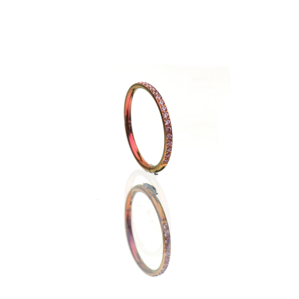 16G CZ Titanium Clicker Nose Ring - 16G CZ Titanium Clicker Nose Ring - Pink / 8mm by CRUXJEWELRY