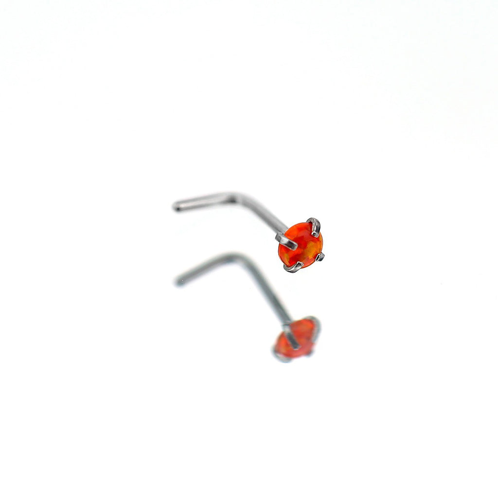 Opal L-Shape Nose Stud - Opal L-Shape Nose Stud - Red by CRUXJEWELRY