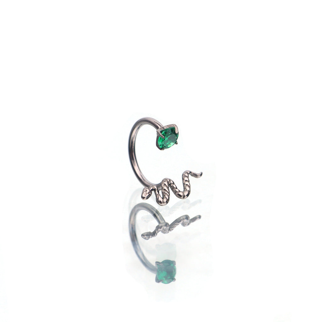 Colorful Serpent CZ Titanium Horseshoe Ring - Colorful Serpent CZ Titanium Horseshoe Ring - Emerald Green / 8mm by CRUXJEWELRY