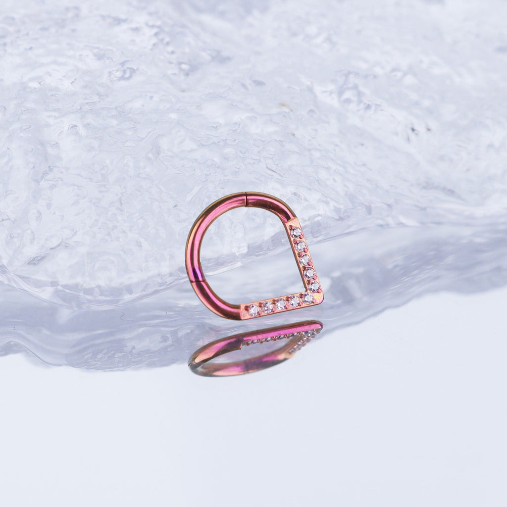 Teardrop CZ Titanium Segment Hoop - Teardrop CZ Titanium Segment Hoop - Pink / 8 mm by CRUXJEWELRY