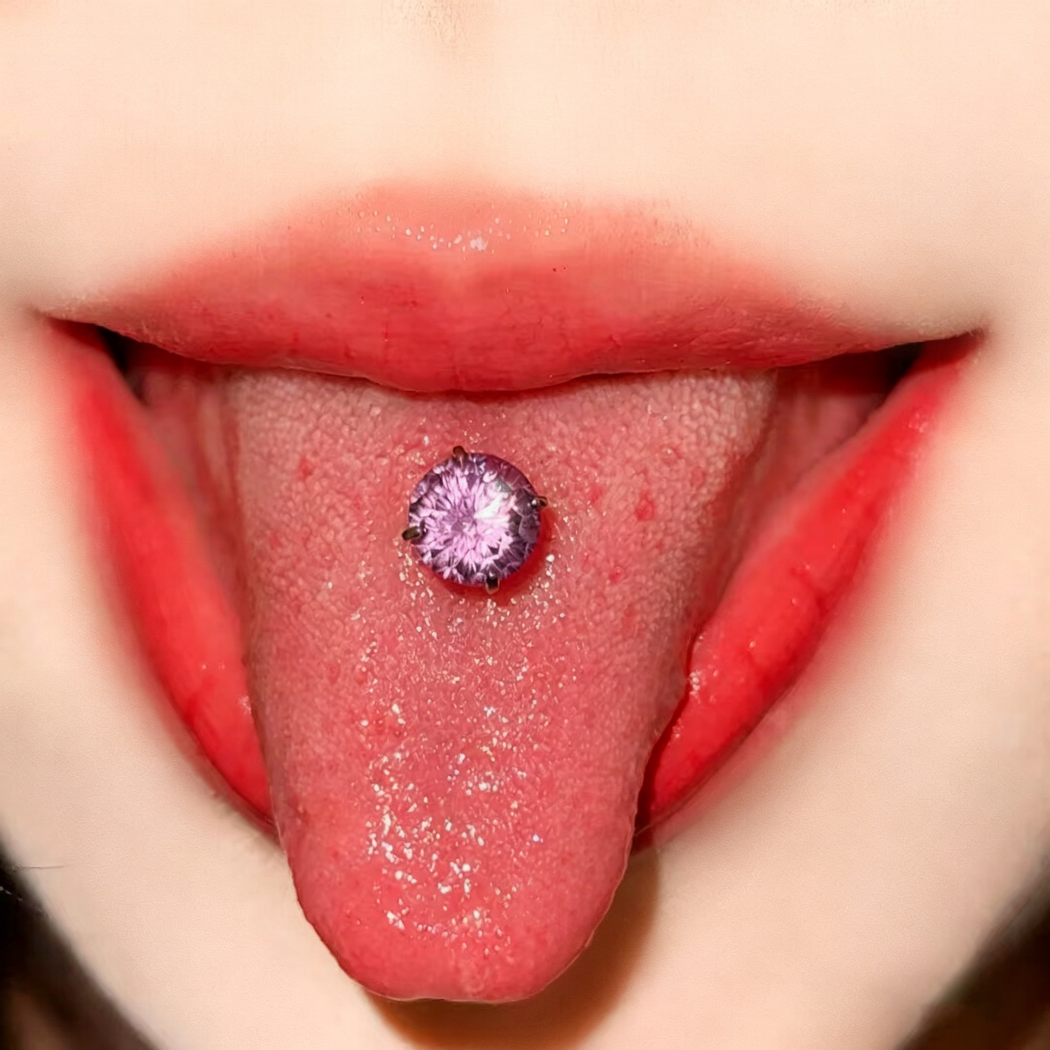 Dazzling Firework Cut 6mm CZ Tongue Ring - Drink-Safe Titanium Barbell