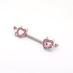 Hot Pink CZ Openwork Demon Heart Stainless Steel Nipple Rings - Hot Pink CZ Openwork Demon Heart Stainless Steel Nipple Rings - Single by CRUXJEWELRY