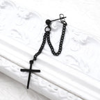 Silver & Black Cross Drop Chain Stainless steel Ear Studs - Silver & Black Cross Drop Chain Stainless steel Ear Studs - Black / Single by CRUXJEWELRY
