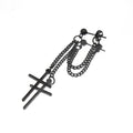 Silver & Black Cross Drop Chain Stainless steel Ear Studs - Silver & Black Cross Drop Chain Stainless steel Ear Studs - Black / Single by CRUXJEWELRY