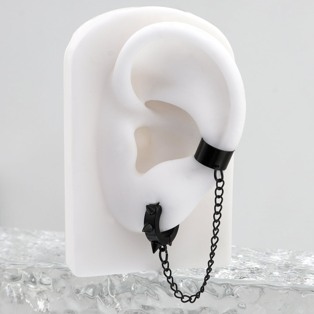 Black Six-Spike Chain Ear Clips - Black Six-Spike Chain Ear Clips - Chain by CRUXJEWELRY