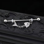 Fishbone CZ Stainless Steel Industrial Barbell - Fishbone CZ Stainless Steel Industrial Barbell - 34mm by CRUXJEWELRY