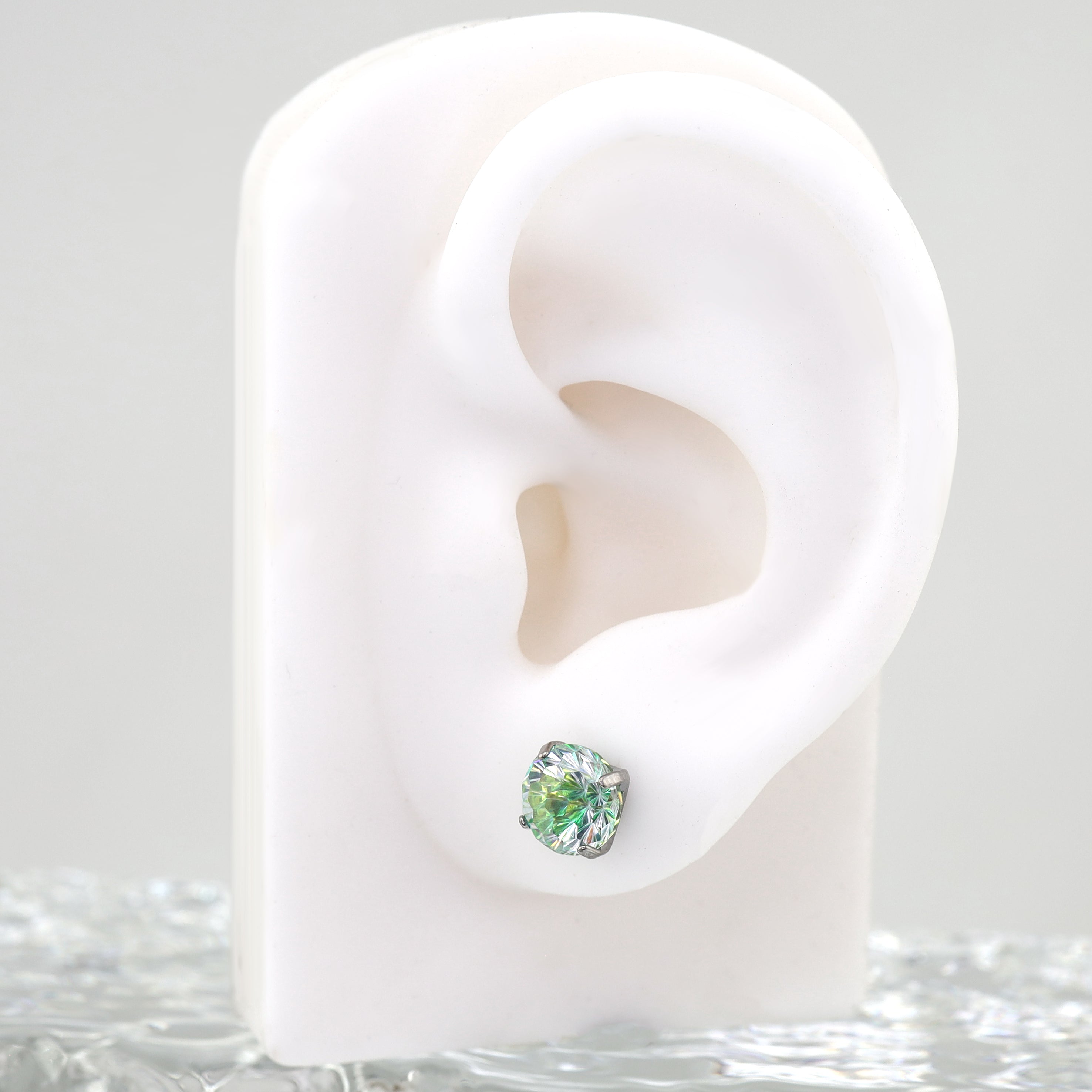 High Shine Gradient Firework-Cut CZ Titanium Studs - High Shine Gradient Firework-Cut CZ Titanium Studs - Green / 6mm by CRUXJEWELRY