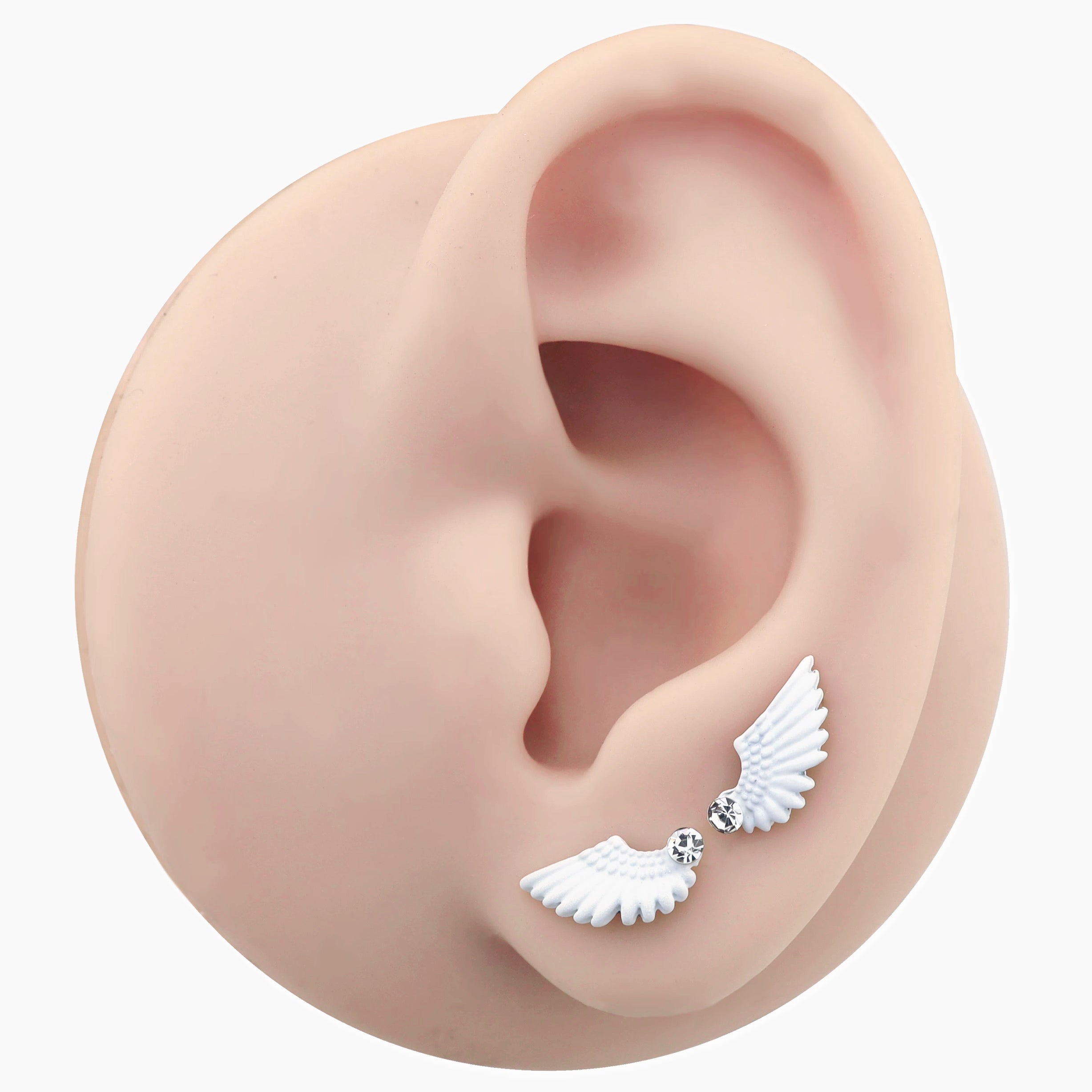 PAIR OF White Wing CZ Internally Threaded stainless steel Studs - PAIR OF White Wing CZ Internally Threaded stainless steel Studs - White / 6mm by CRUXJEWELRY