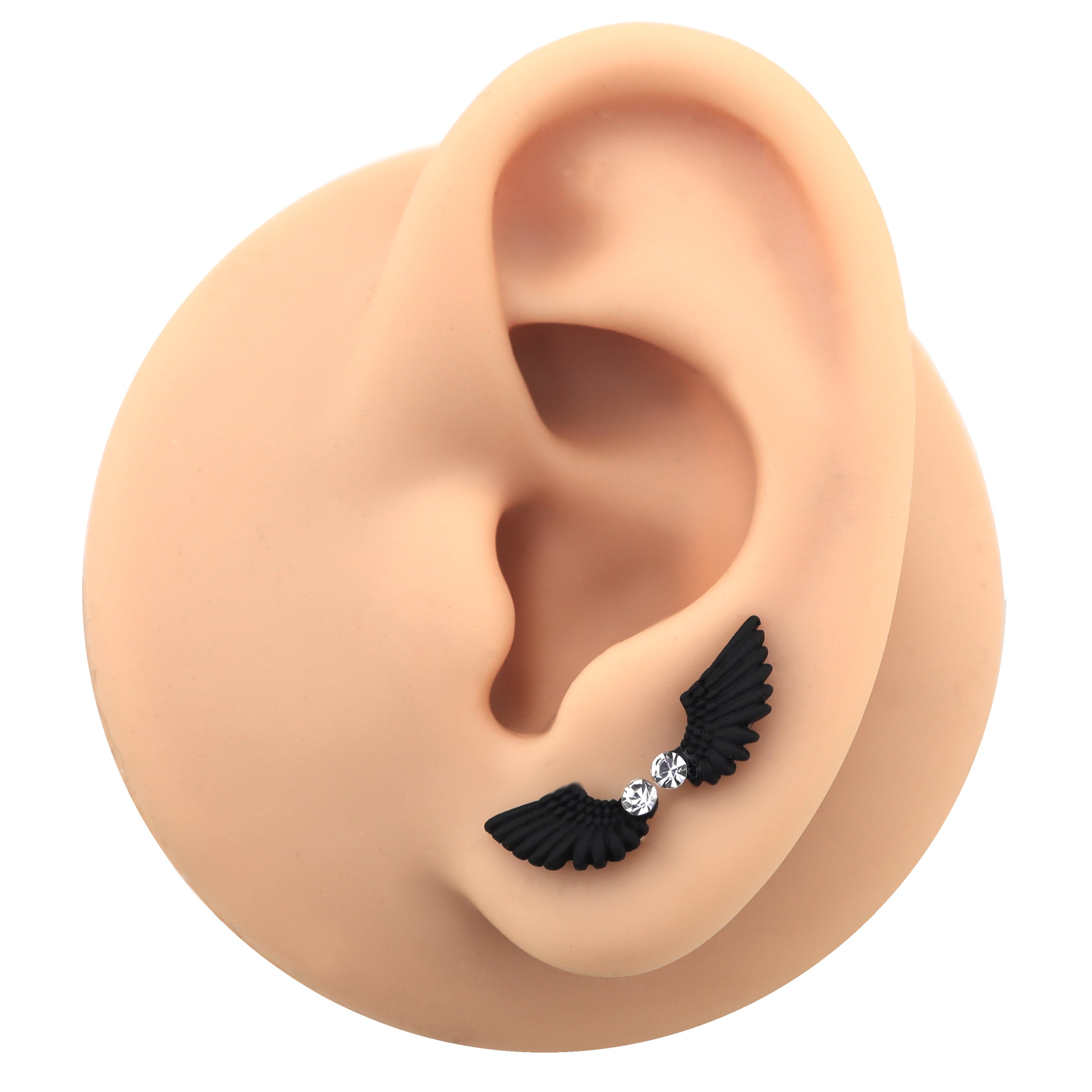 PAIR OF White Wing CZ Internally Threaded stainless steel Studs - PAIR OF White Wing CZ Internally Threaded stainless steel Studs - White / 6mm by CRUXJEWELRY