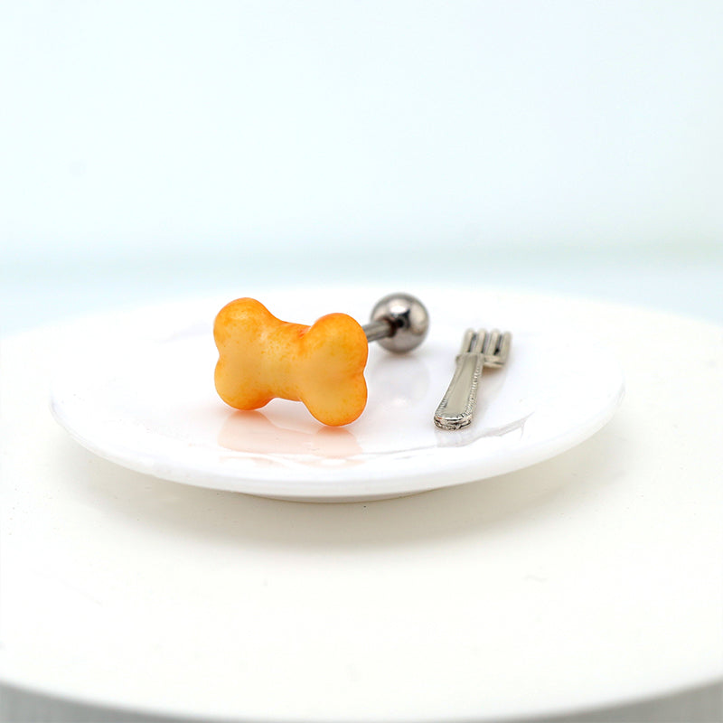 Star Baker - Resin Puppy's Bone Bread Stainless Steel Ear Studs - Star Baker - Resin Puppy's Bone Bread Stainless Steel Ear Studs - Single / 0.8mm/20G by CRUXJEWELRY